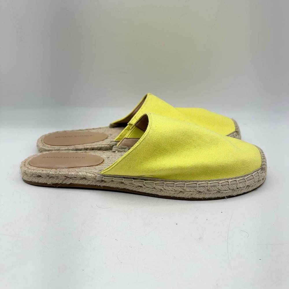 Banana Republic Yellow Canvas Espadrille Mule Slides Square Toe Womens 8.5 M
